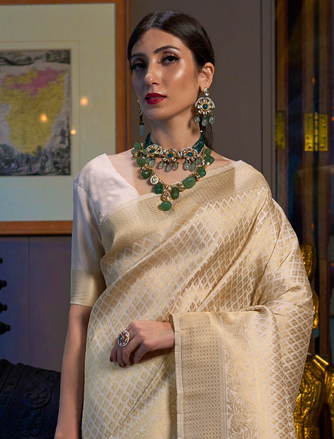 Beige Ethnic Designer Handloom Silk Saree