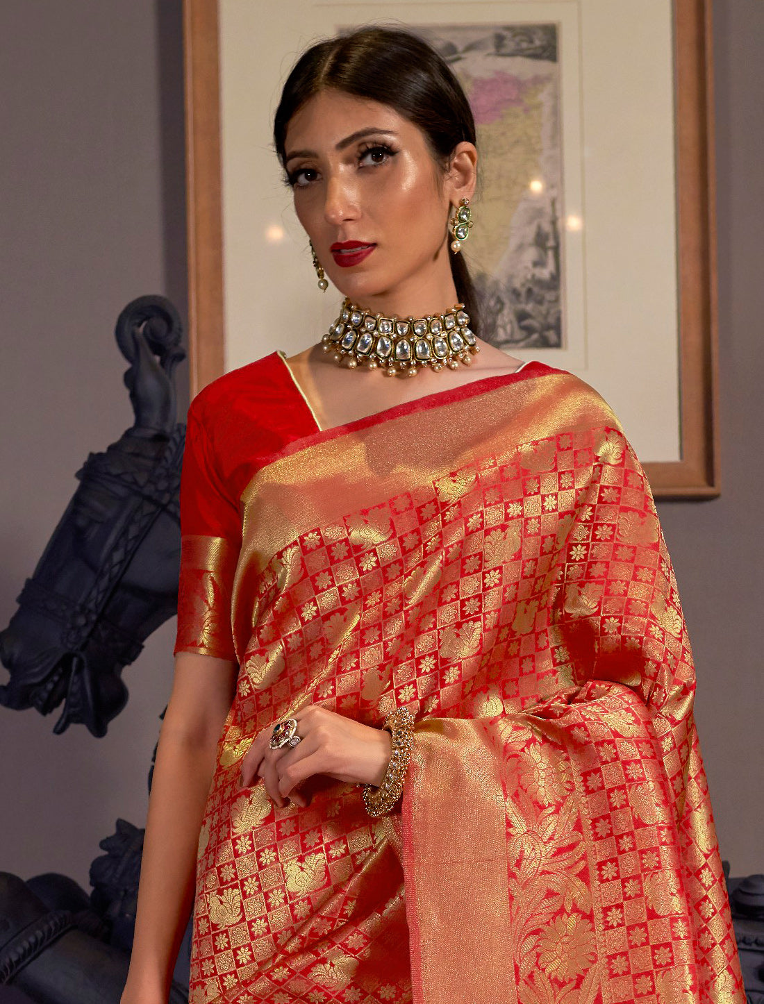 Red Ethnic Designer Handloom Weaving Silk Saree