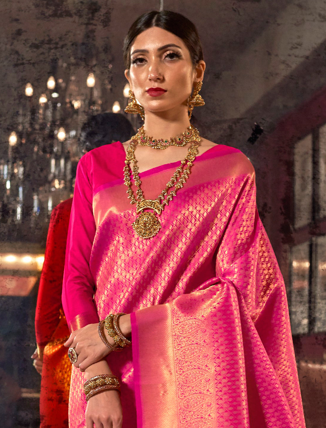 Pink Ethnic Handloom Weaving Designer Silk Saree