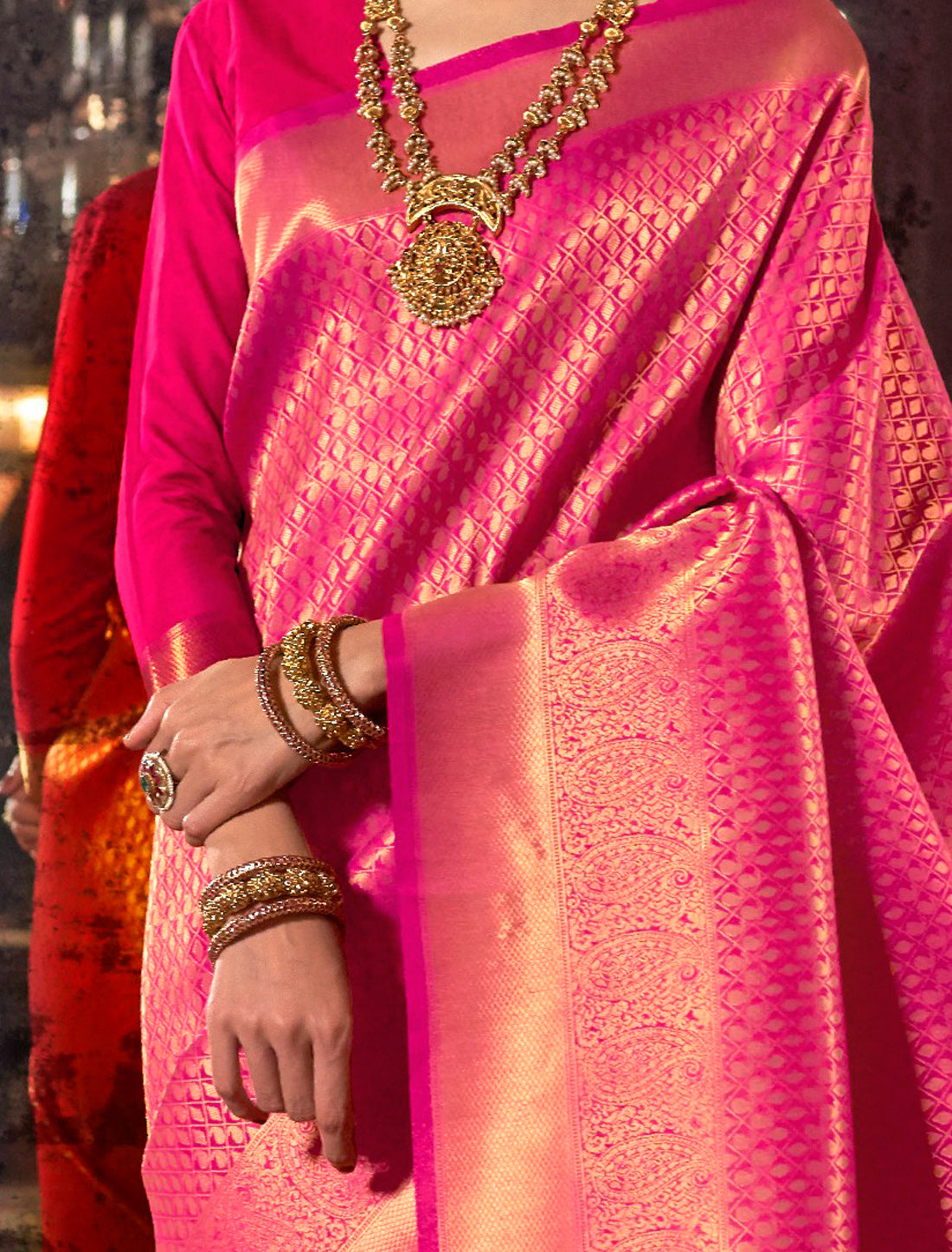 Pink Ethnic Handloom Weaving Designer Silk Saree