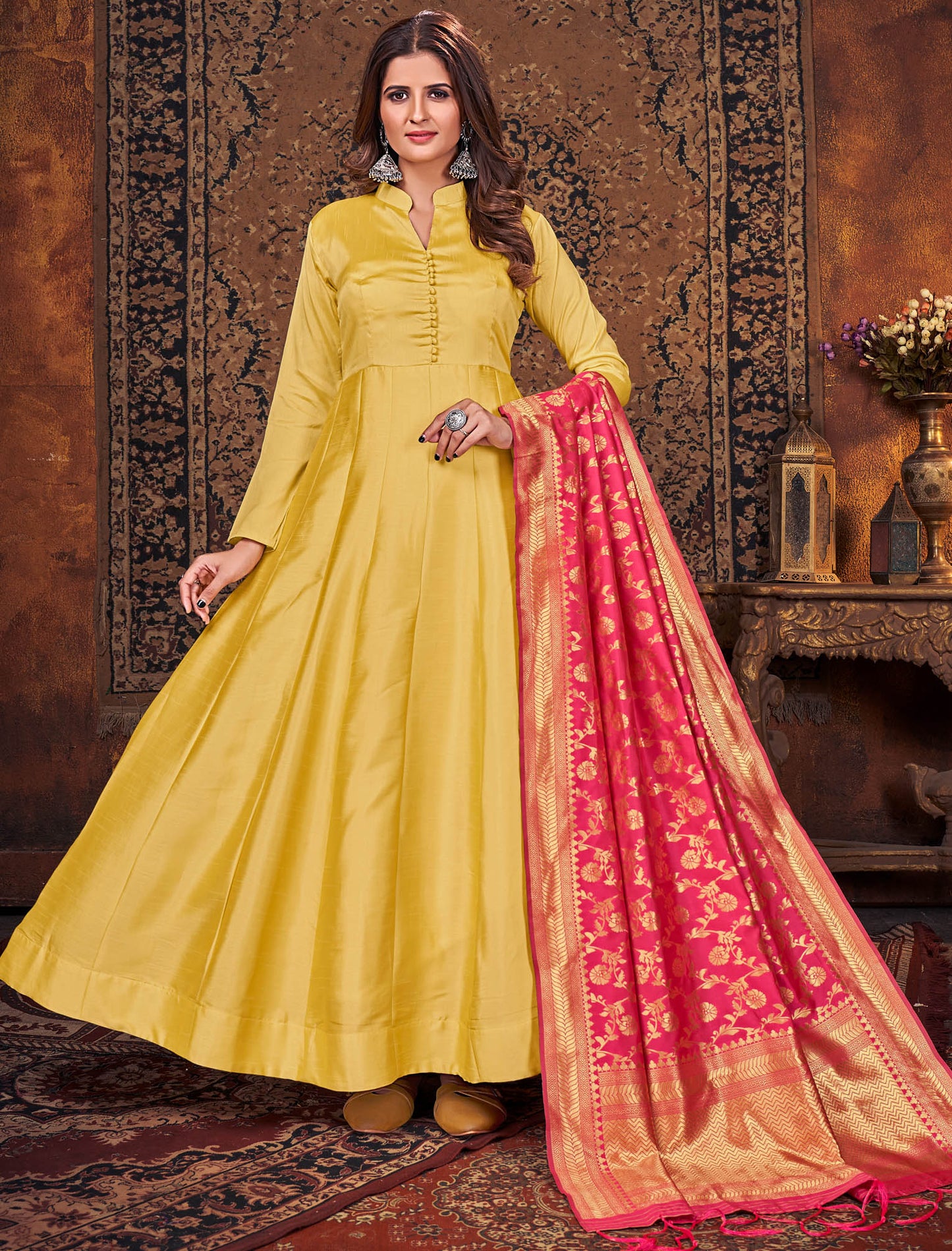 Art Silk Top with Dupatta and Santool Inner Bottom Anarkali Suit For Women