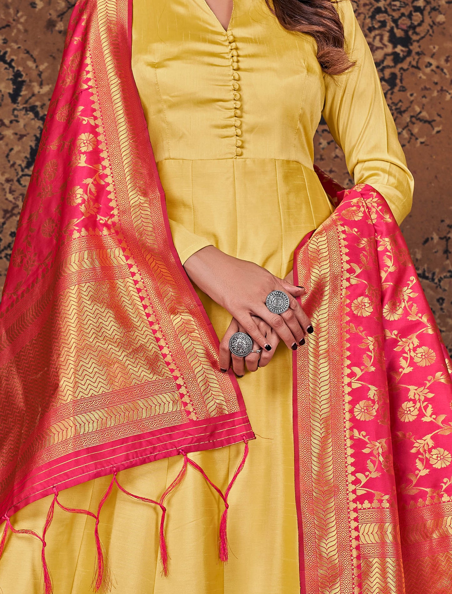Art Silk Top with Dupatta and Santool Inner Bottom Anarkali Suit For Women