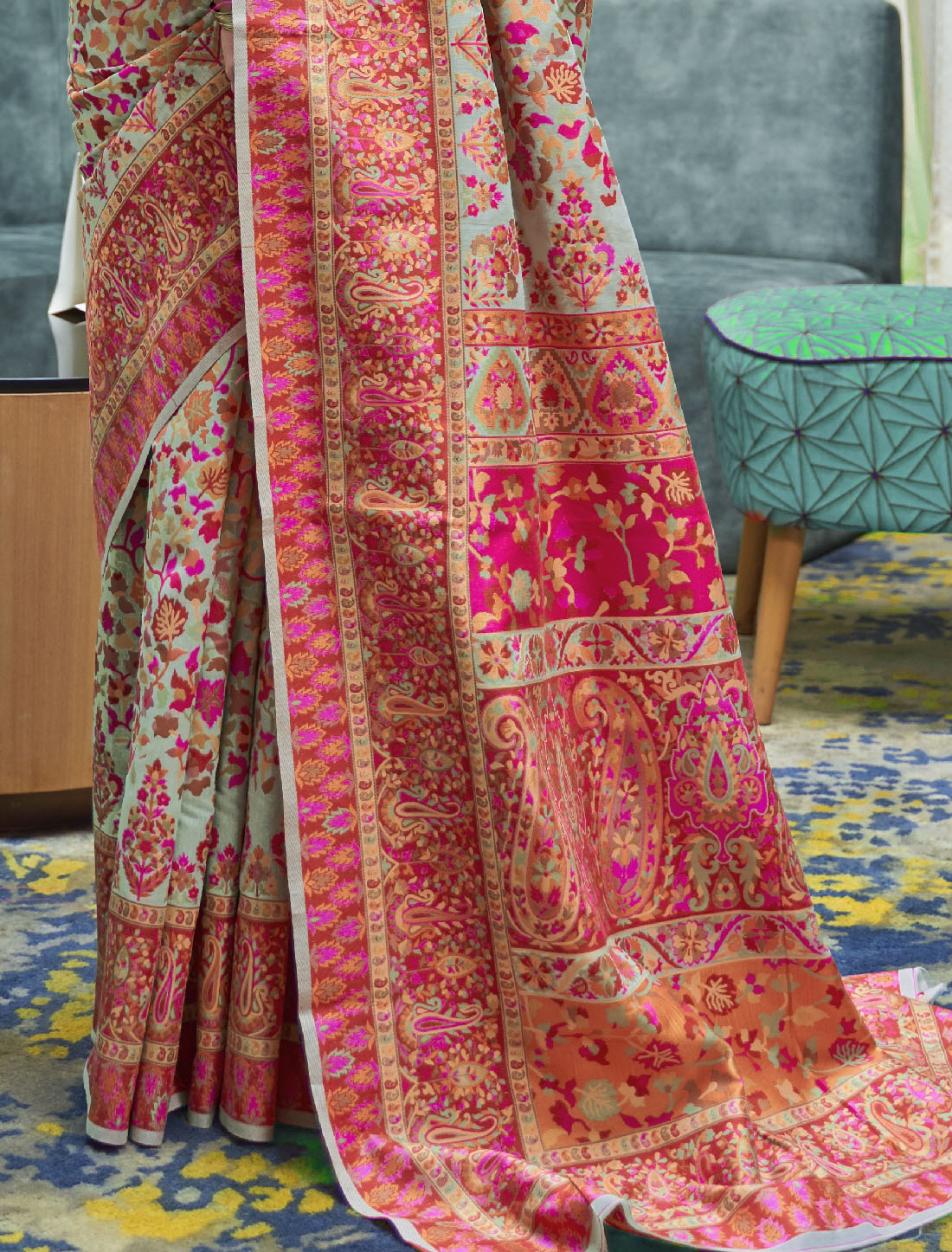 Divine Drapes Women Handloom Modal Kashmiri Weaving Saree Collection