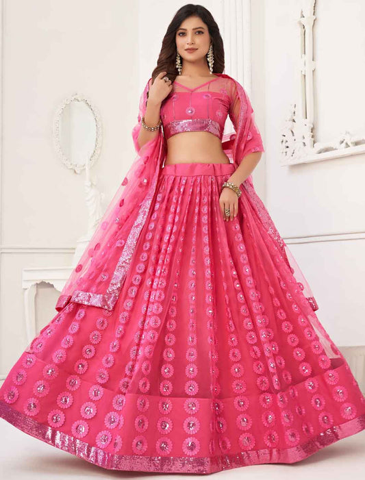 Dark Pink Ethnic Embroidery Designer Semi-Stitched Lehenga Choli
