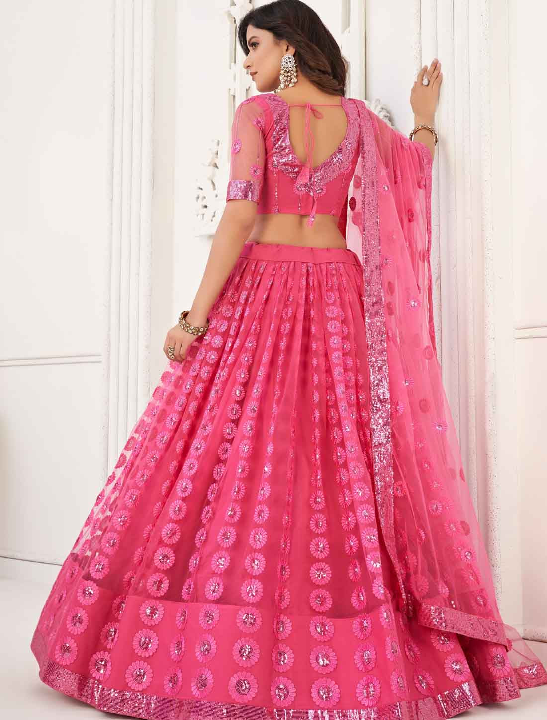 Dark Pink Ethnic Embroidery Designer Semi-Stitched Lehenga Choli