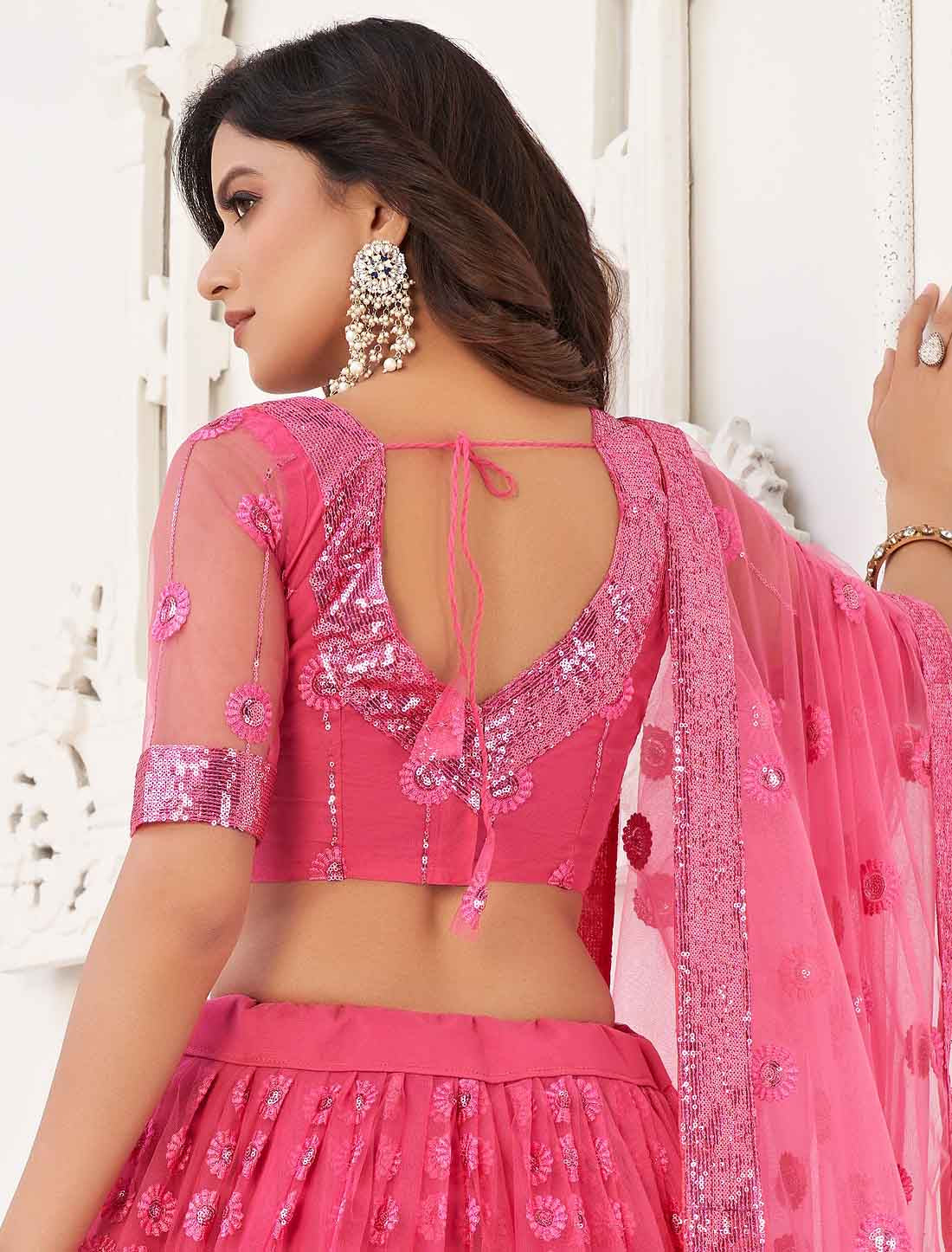 Dark Pink Ethnic Embroidery Designer Semi-Stitched Lehenga Choli