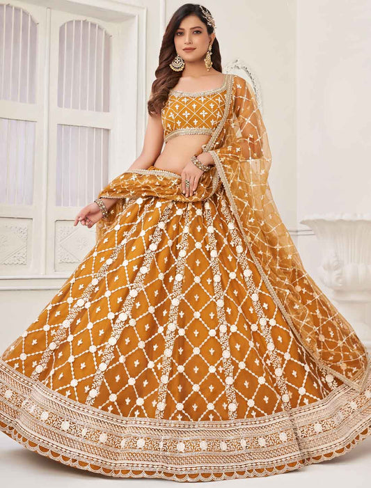 Yellow Ethnic Embroidery Ethnic Semi-Stitched Lehenga Choli