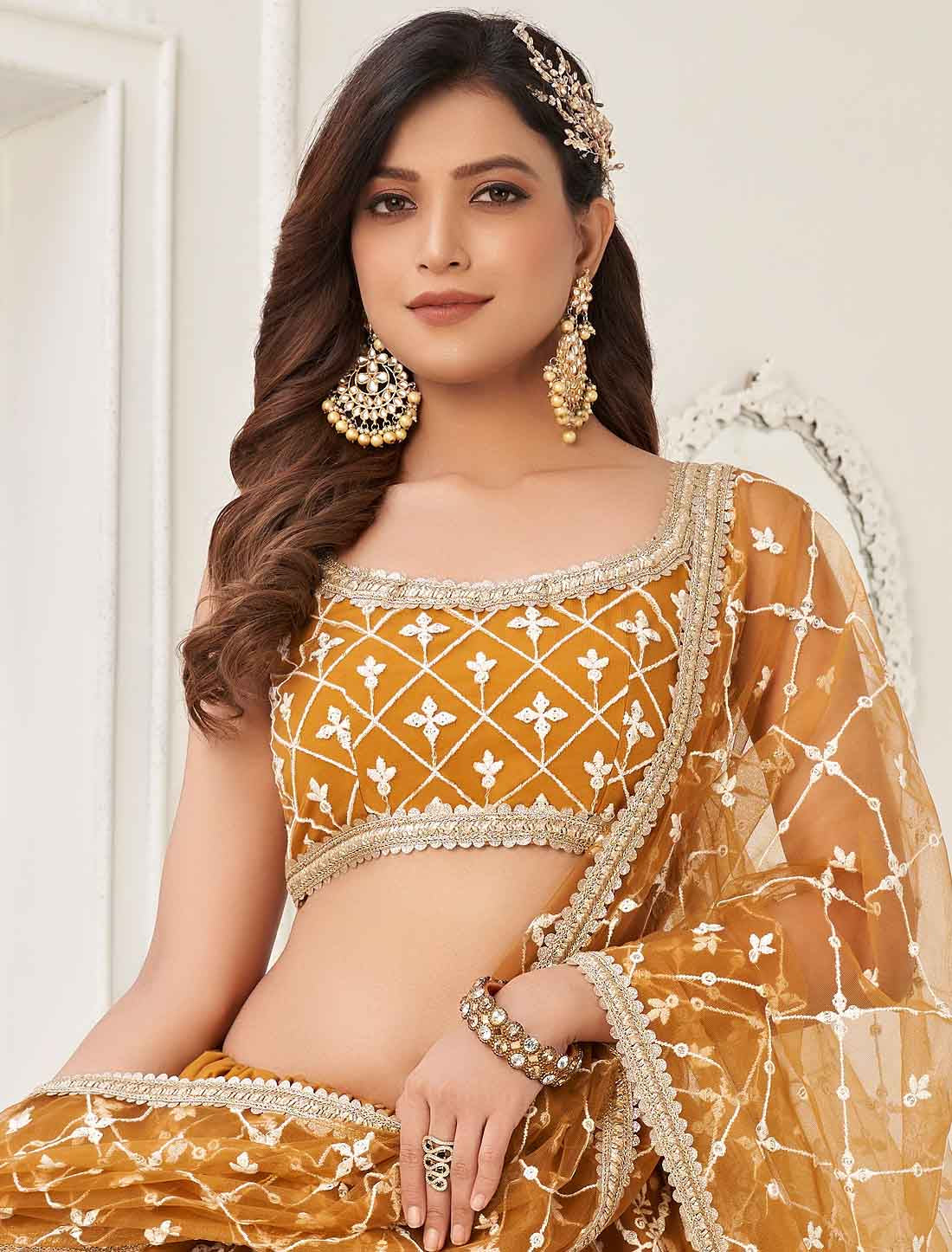 Yellow Ethnic Embroidery Ethnic Semi-Stitched Lehenga Choli
