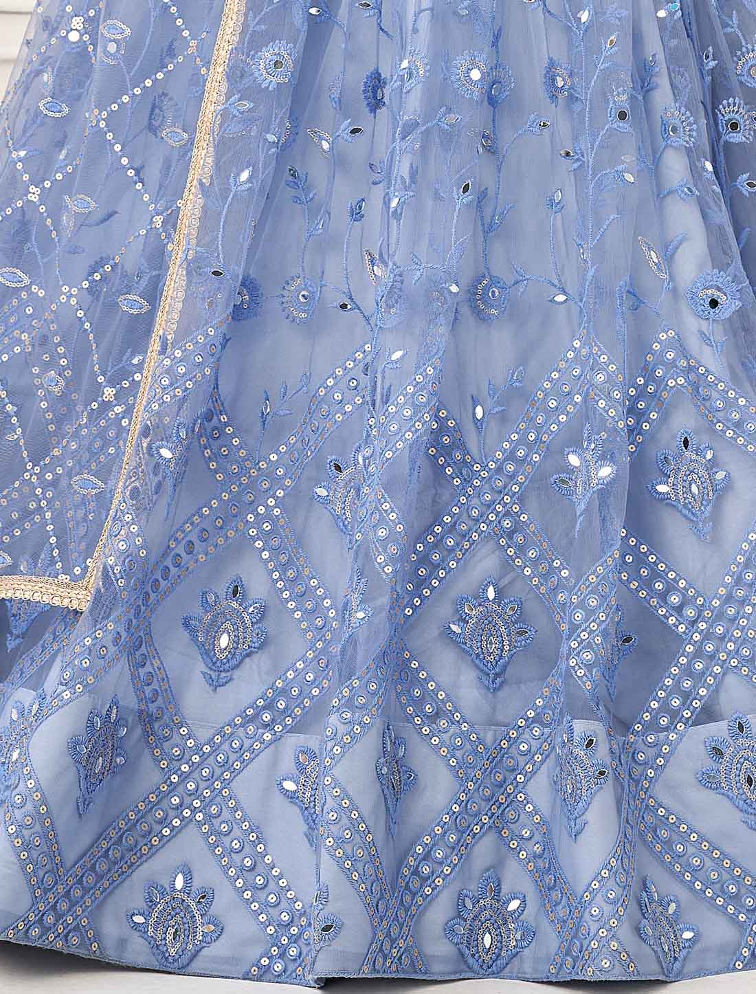 Blue Ethnic Embroidery Designer Semi-Stitched Lehenga Choli