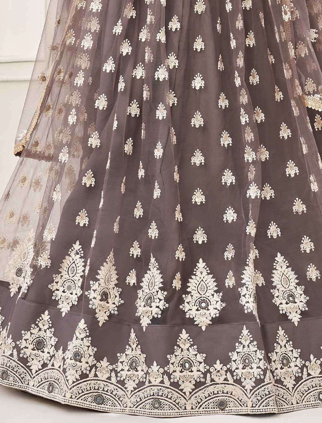 Ethnic Space Grey Embroidery Designer Semi-Stitched Lehenga Choli