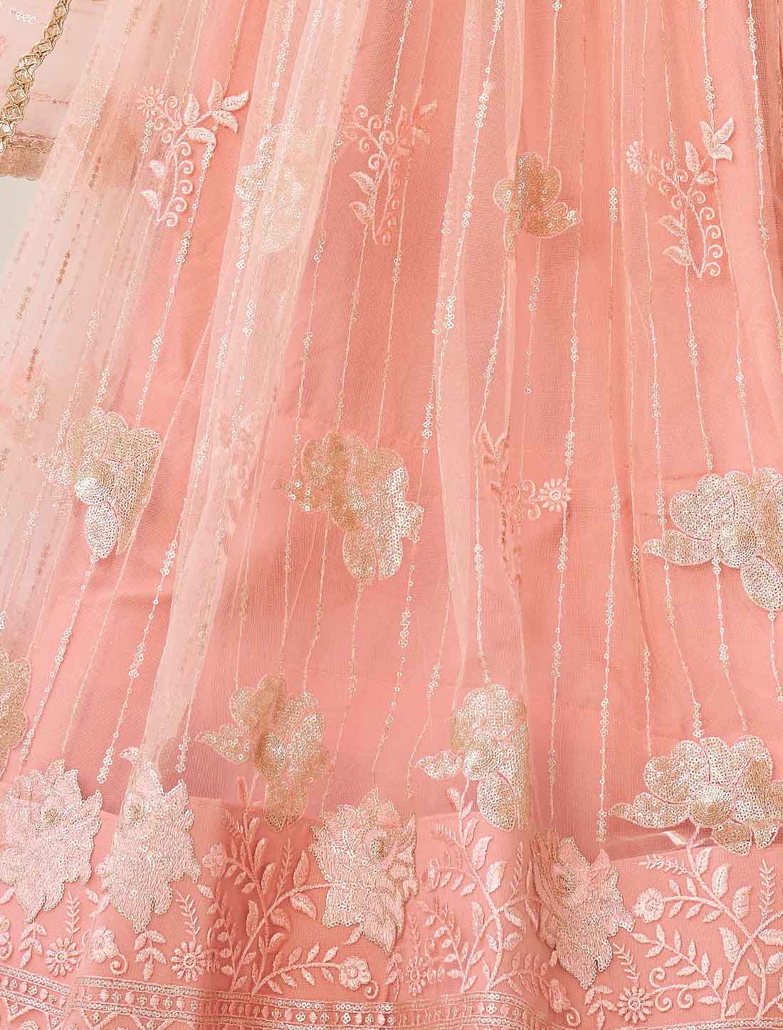 Peach Ethnic Embroidery Designer Semi-Stitched Lehenga Choli