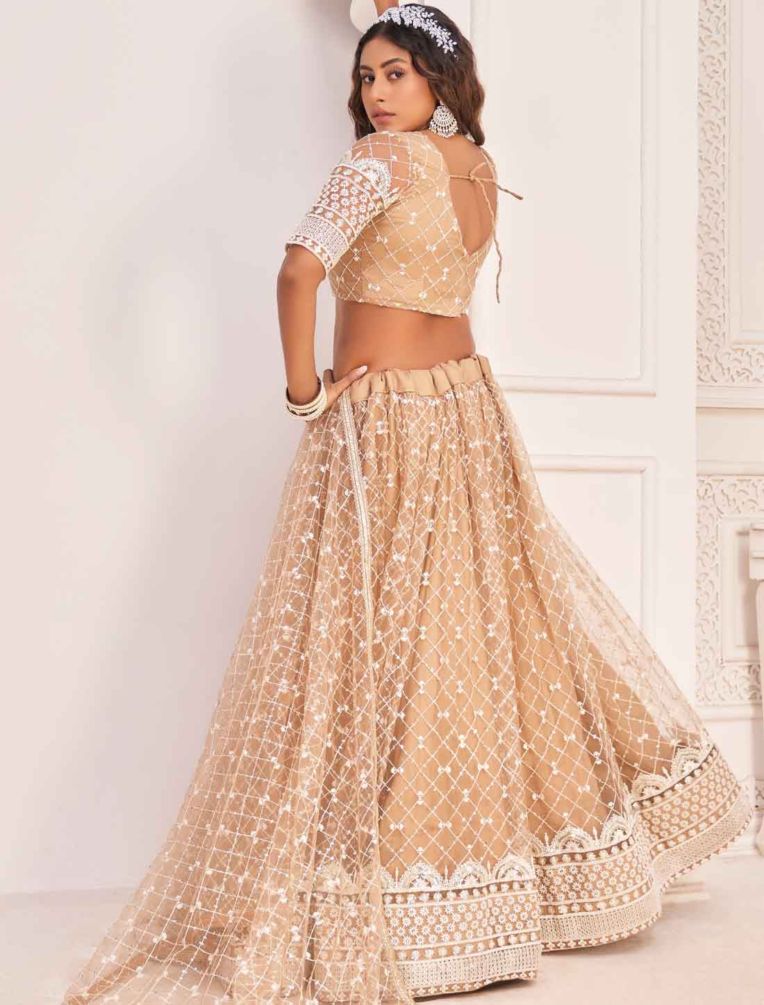 Beige Ethnic Embroidery Semi-Stitched Lehenga Choli