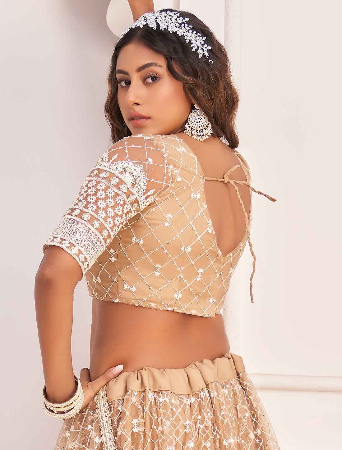 Beige Ethnic Embroidery Semi-Stitched Lehenga Choli