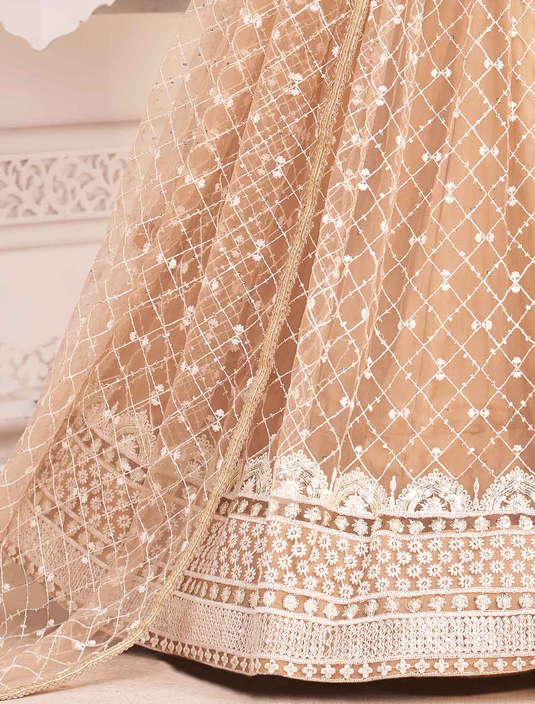 Beige Ethnic Embroidery Semi-Stitched Lehenga Choli