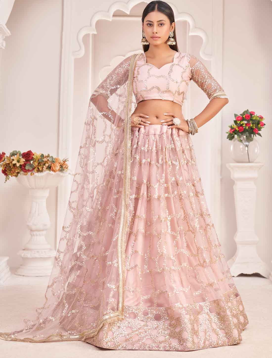 Light Onion Ethnic Embroidery Lehenga Choli
