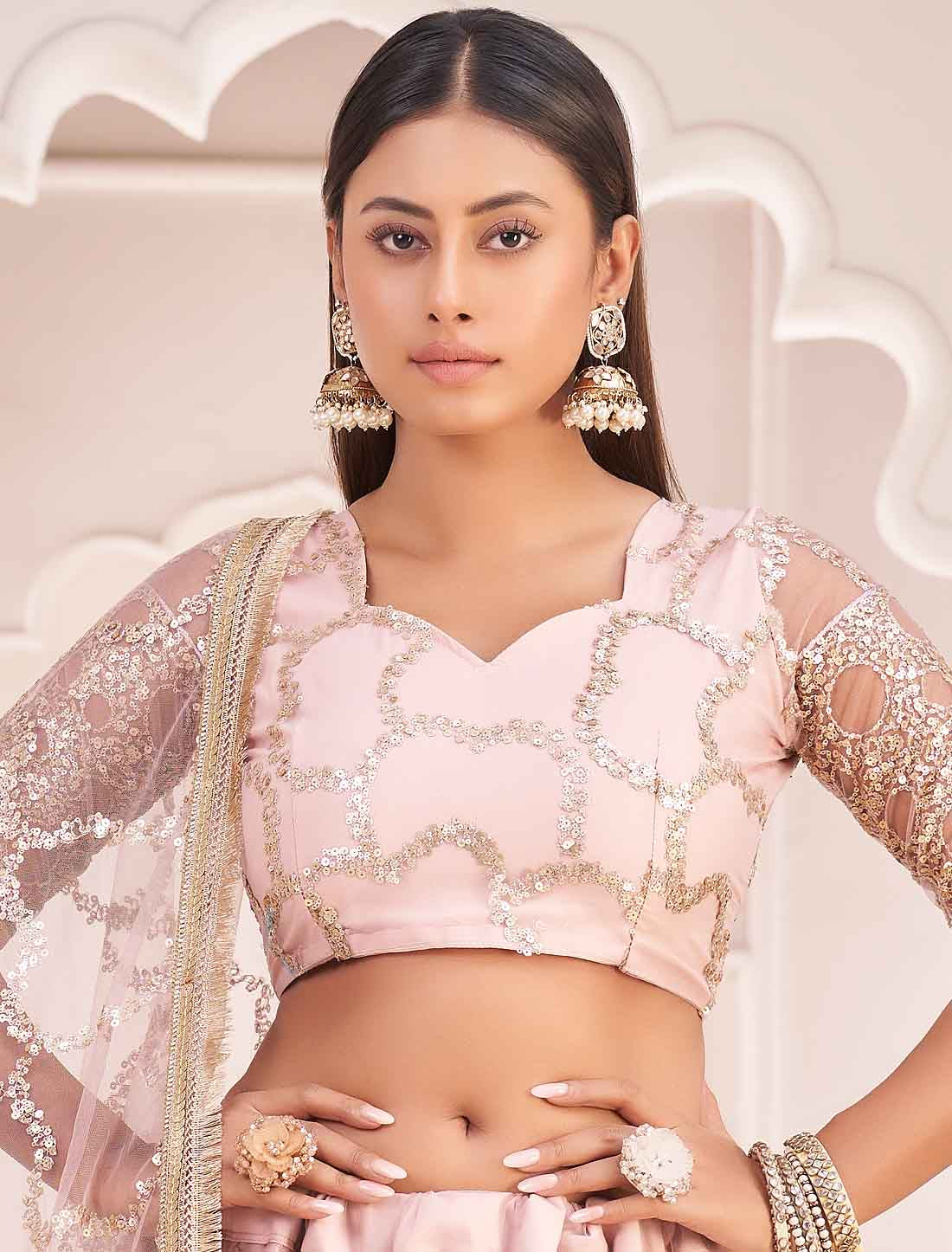 Light Onion Ethnic Embroidery Lehenga Choli