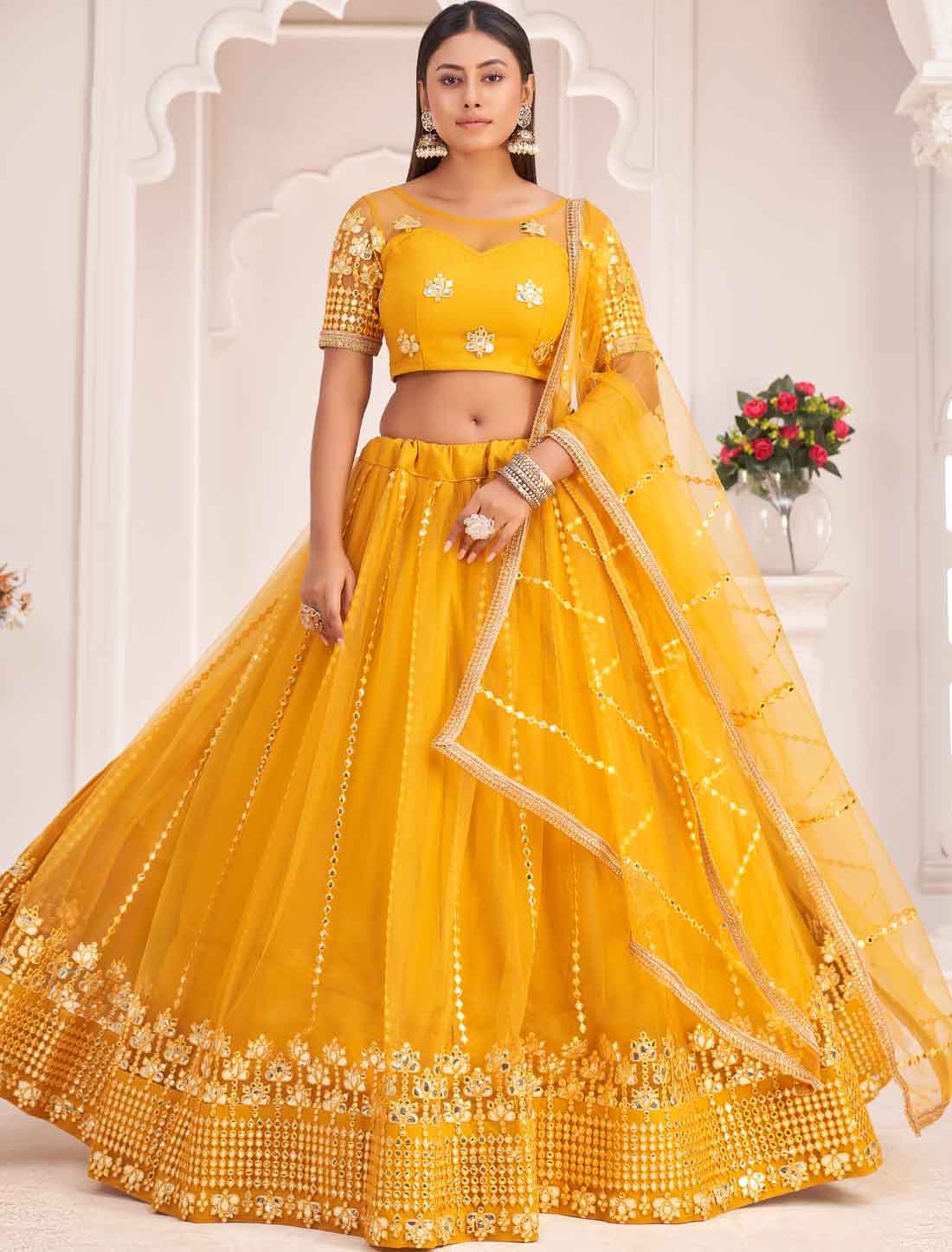 Mustard Yellow Ethnic Embroidery Lehenga Choli