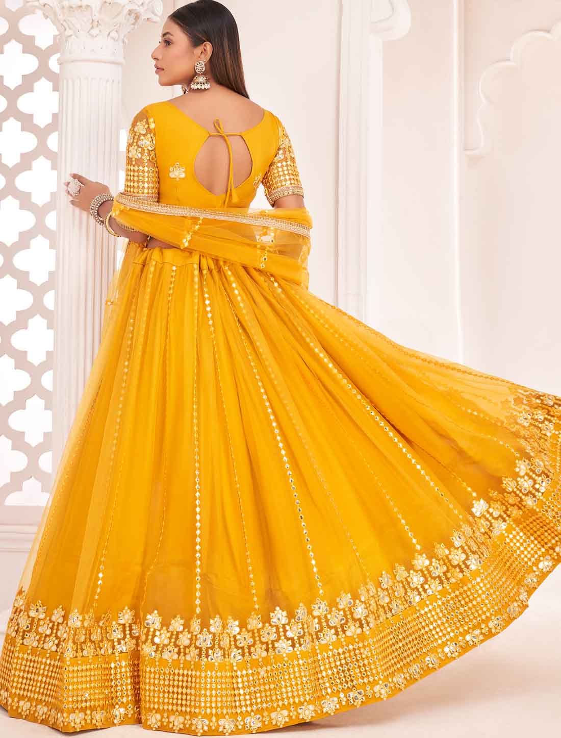 Mustard Yellow Ethnic Embroidery Lehenga Choli