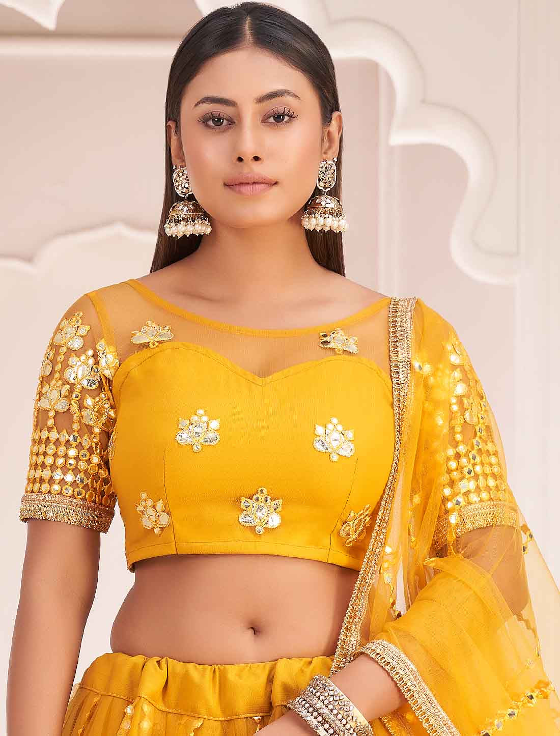 Mustard Yellow Ethnic Embroidery Lehenga Choli