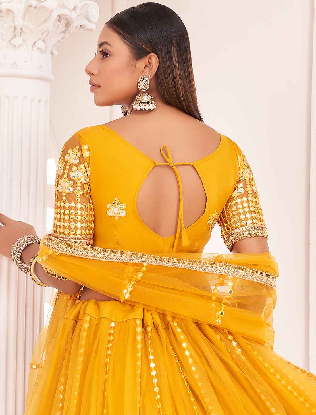 Mustard Yellow Ethnic Embroidery Lehenga Choli