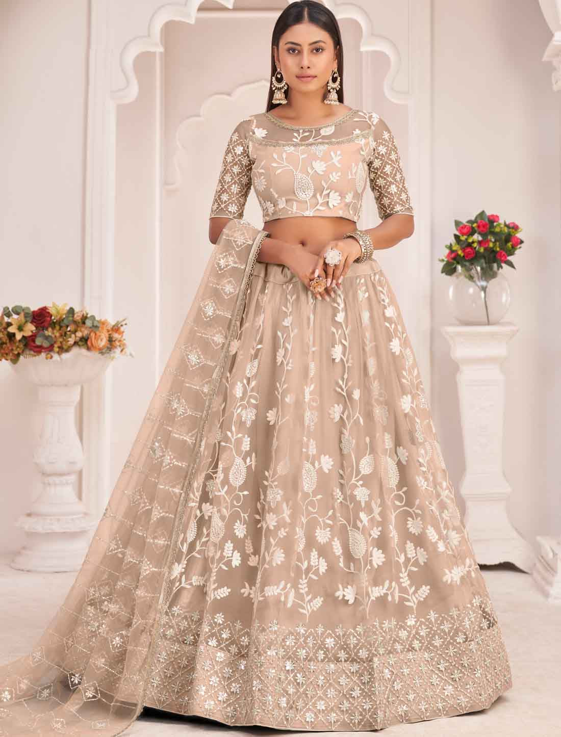 Designer Beige Ethnic Embroidery Lehenga Choli
