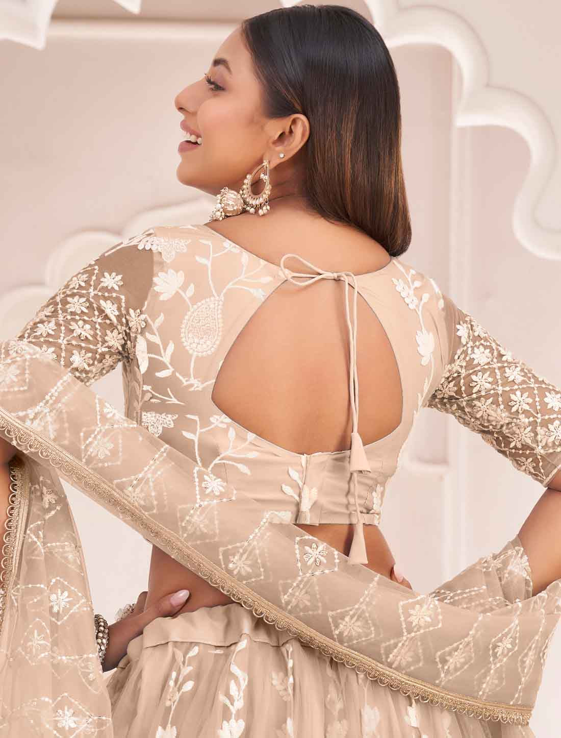 Designer Beige Ethnic Embroidery Lehenga Choli