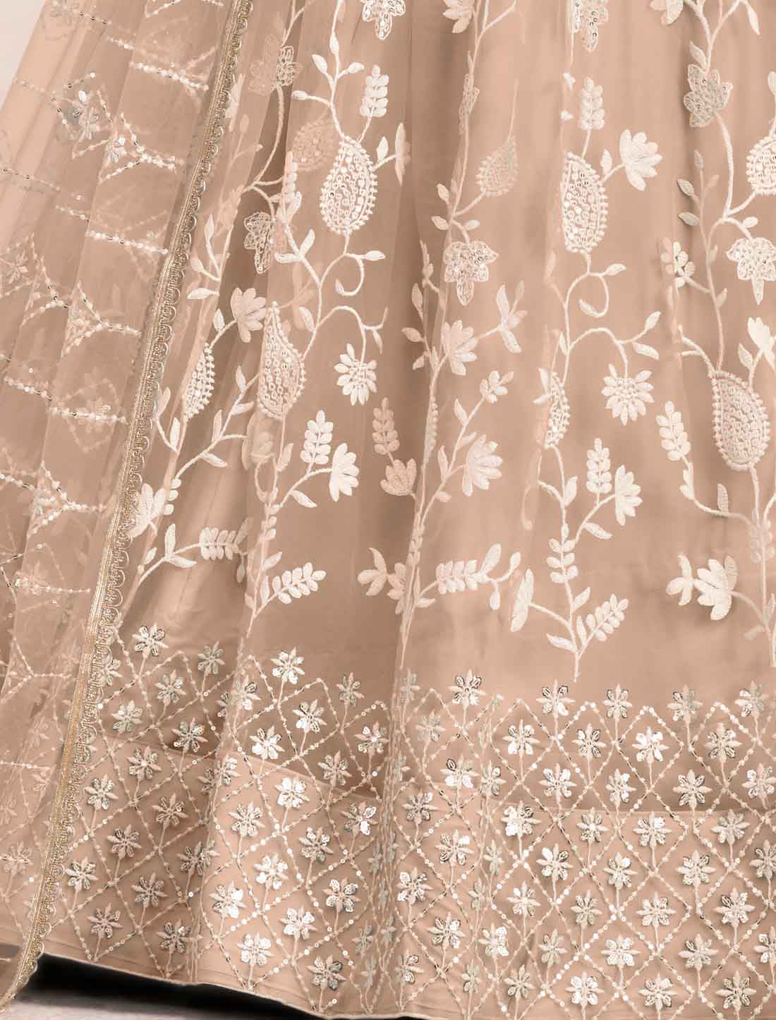 Designer Beige Ethnic Embroidery Lehenga Choli