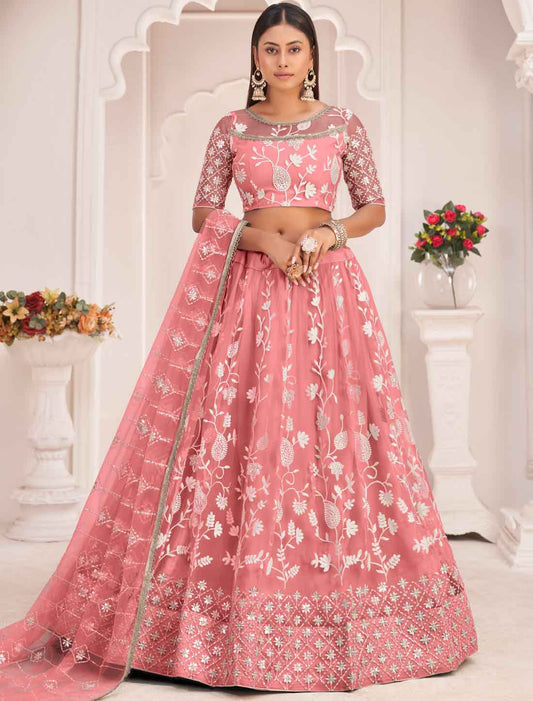 Light Pink Ethnic Embroidery Designer Lehenga Choli