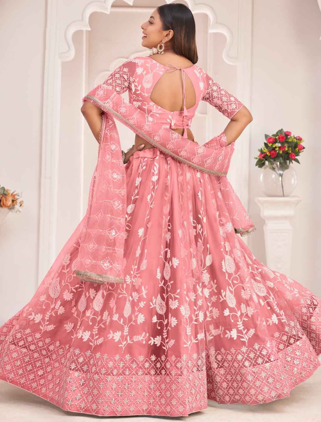Light Pink Ethnic Embroidery Designer Lehenga Choli
