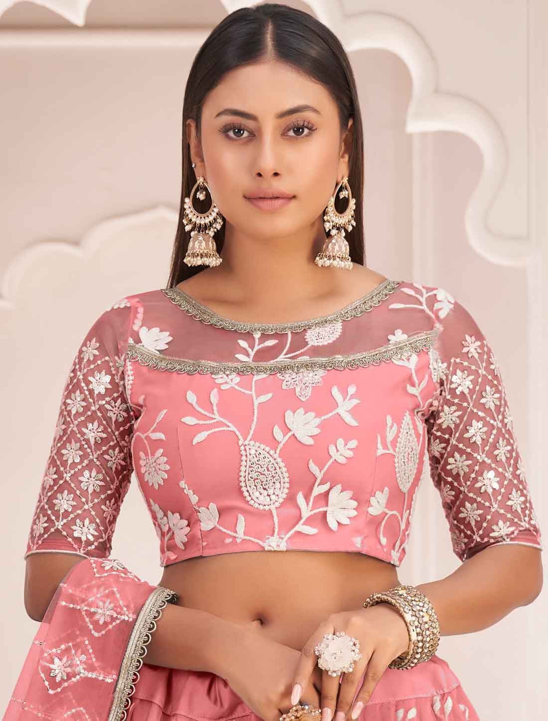 Light Pink Ethnic Embroidery Designer Lehenga Choli