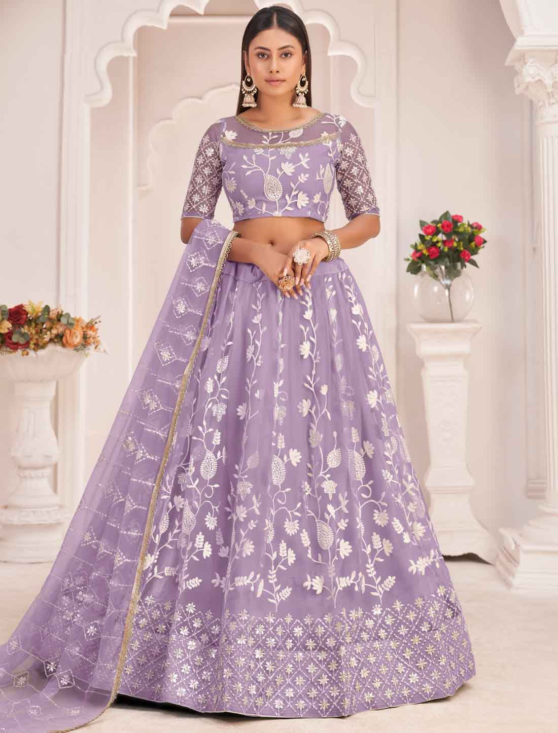 Designer Lavender Ethnic Embroidery Lehenga Choli