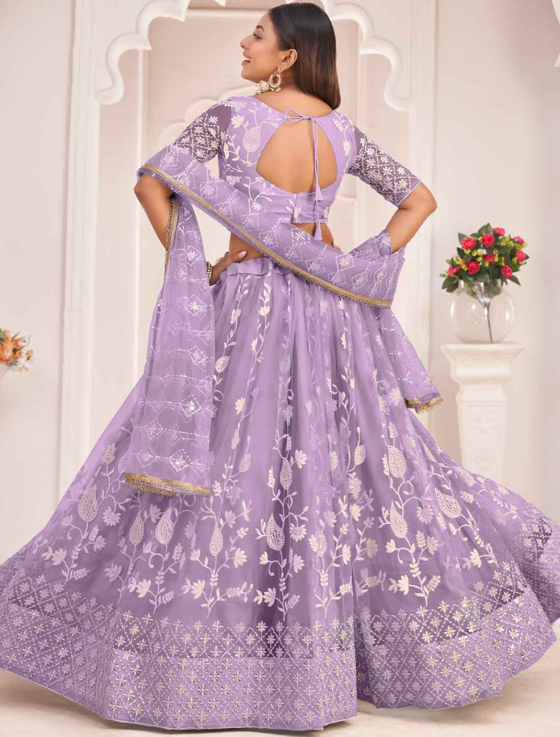 Designer Lavender Ethnic Embroidery Lehenga Choli