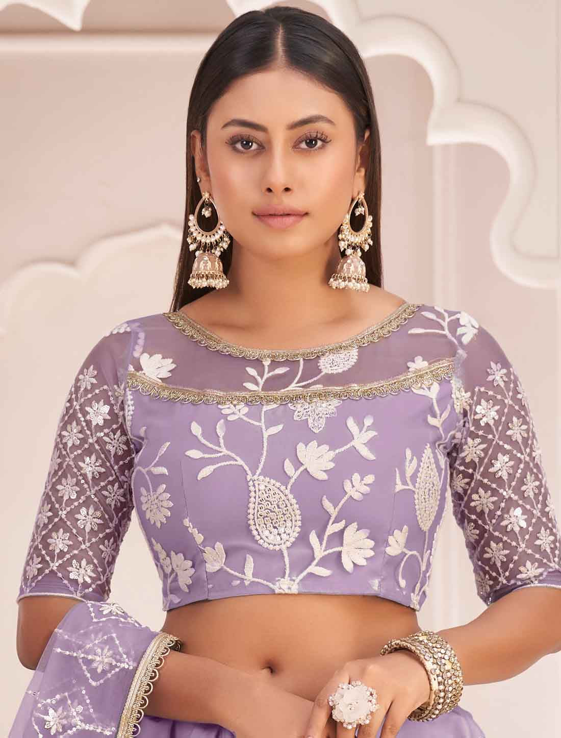 Designer Lavender Ethnic Embroidery Lehenga Choli