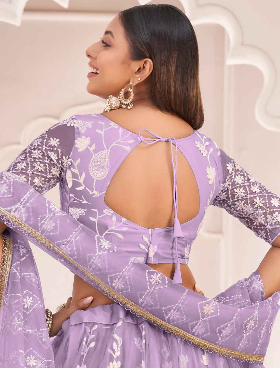 Designer Lavender Ethnic Embroidery Lehenga Choli