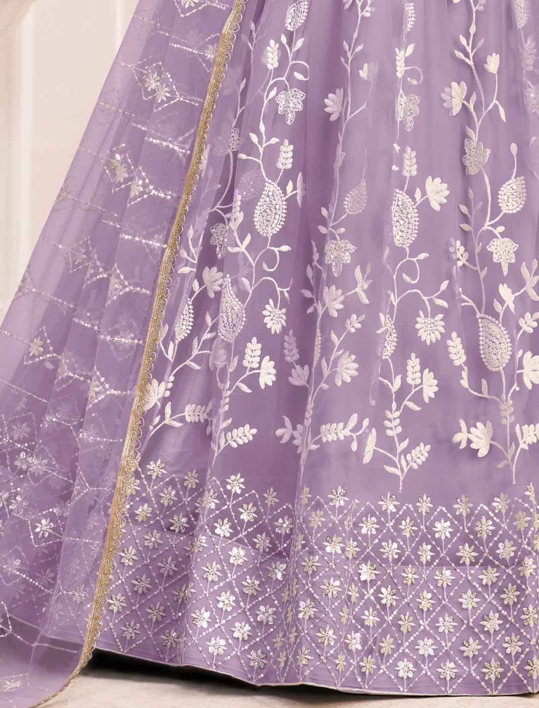 Designer Lavender Ethnic Embroidery Lehenga Choli