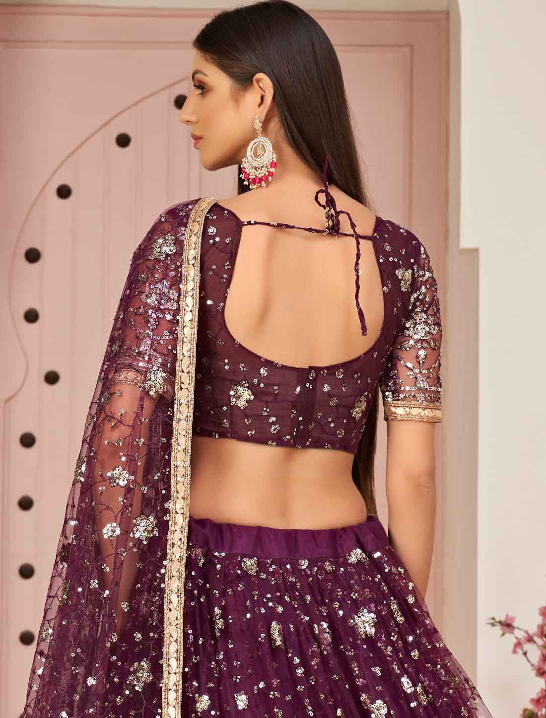 Ethnic Mono Net Zari Embroidery And Diamond Un-Stitched Lehenga Choli