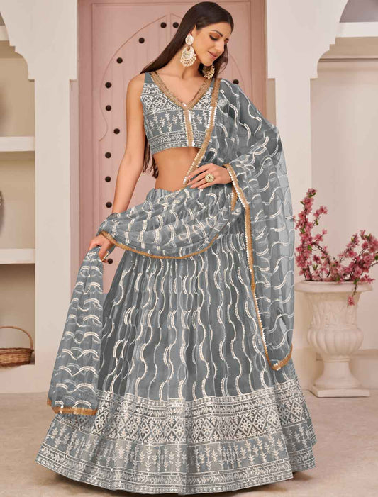 Grey Embroidery Ethnic Semi-Stitched Lehenga Choli