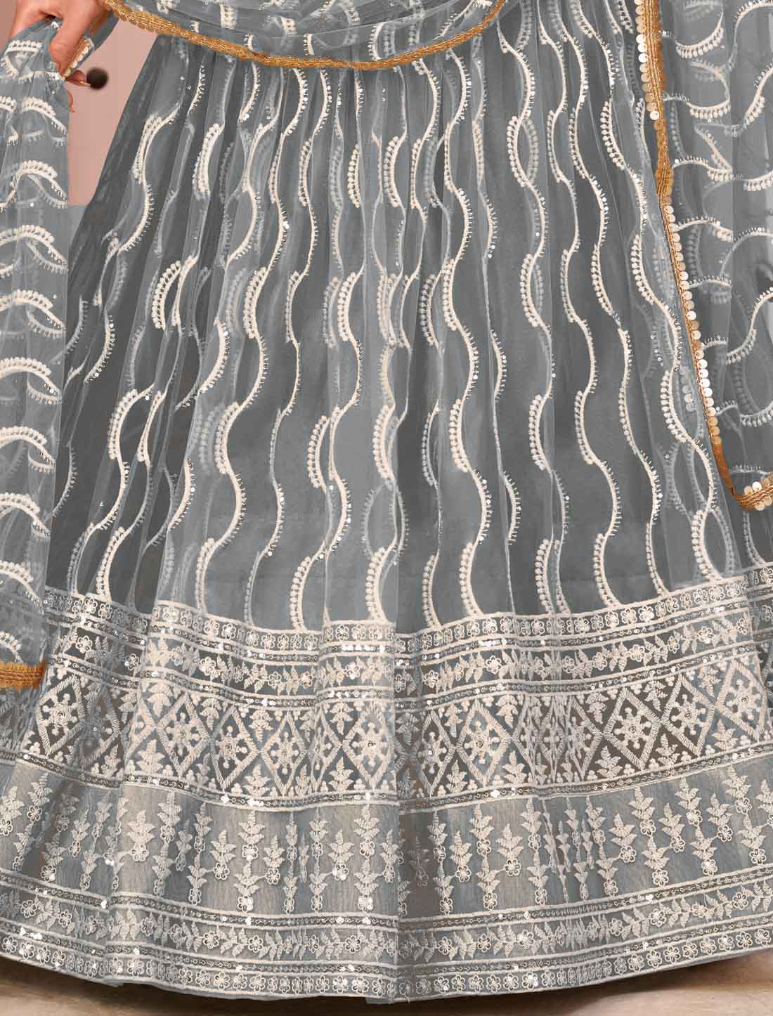 Butterfly Net Grey Embroidery Ethnic Semi-Stitched Lehenga Choli