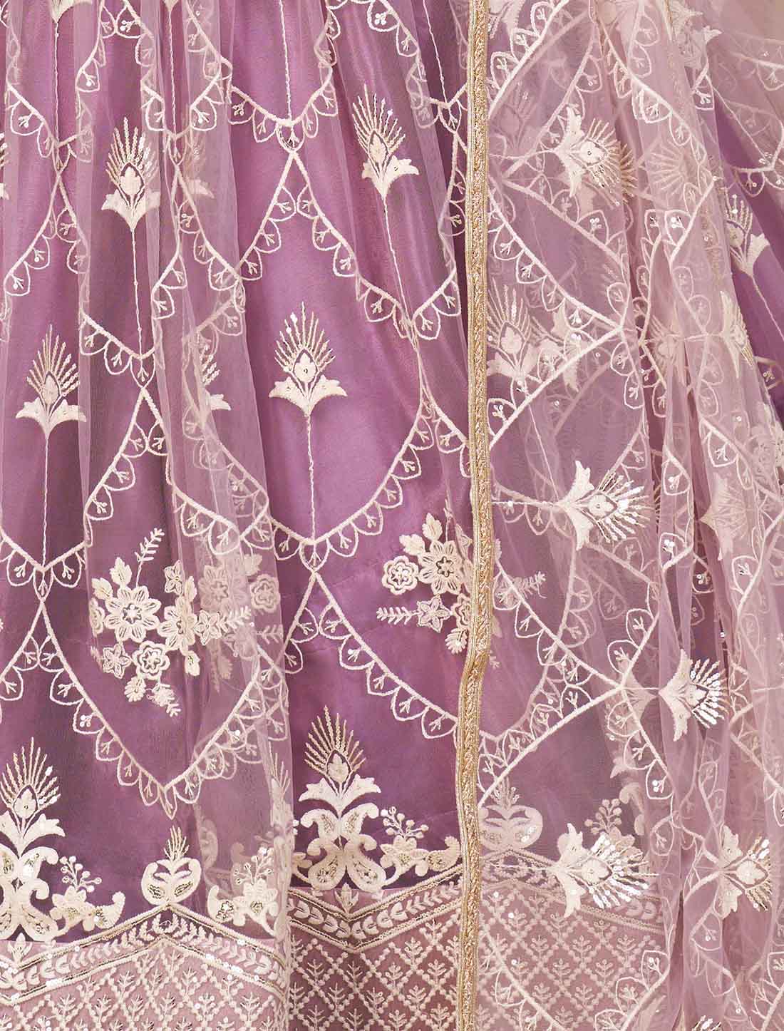 Designer Mono Net Zari Embroidery And Diamond Un-Stitched Lehenga Choli