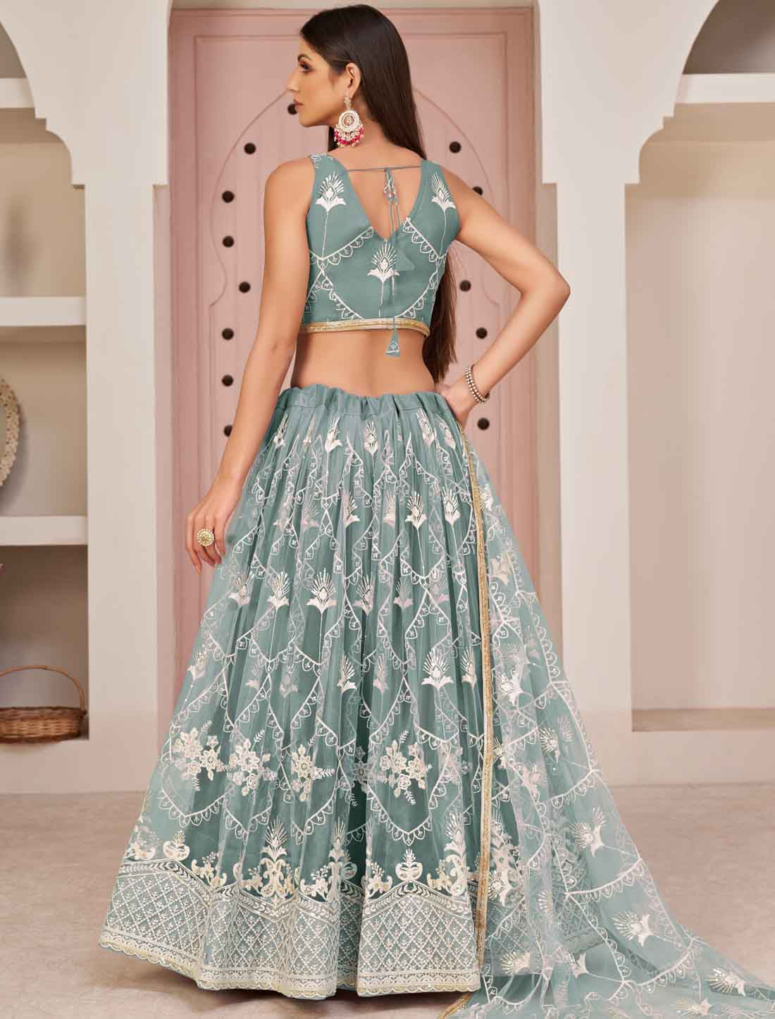 Bridal Look Butterfly Net Embroidery Semi-Stitched Lehenga Choli