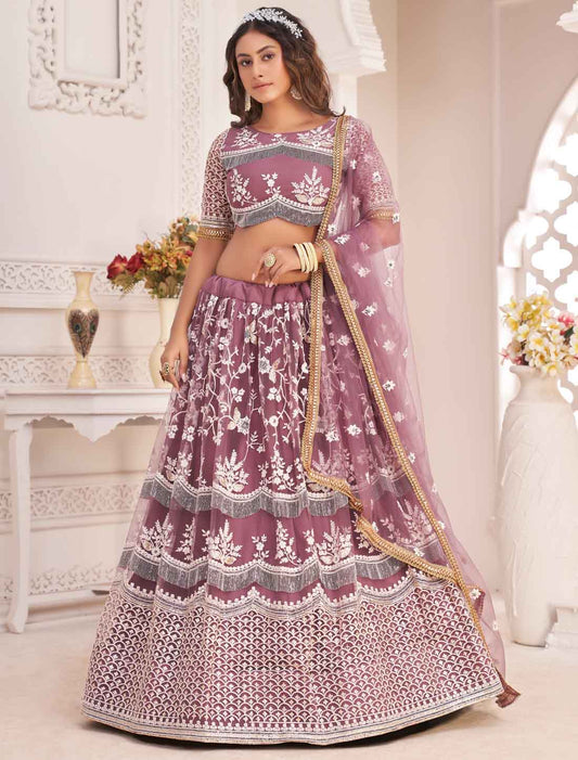 Dark Pink Embroidery Semi-Stitched Ethnic Lehenga Choli