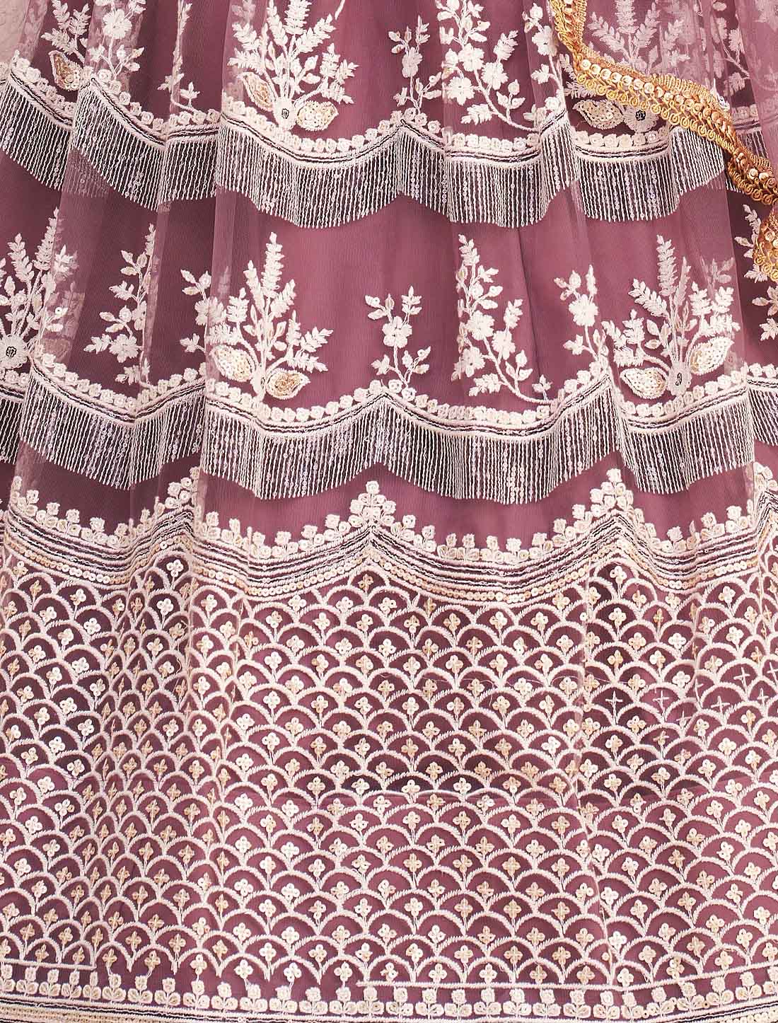 Dark Pink Butterfly Net Embroidery Semi-Stitched Ethnic Lehenga Choli