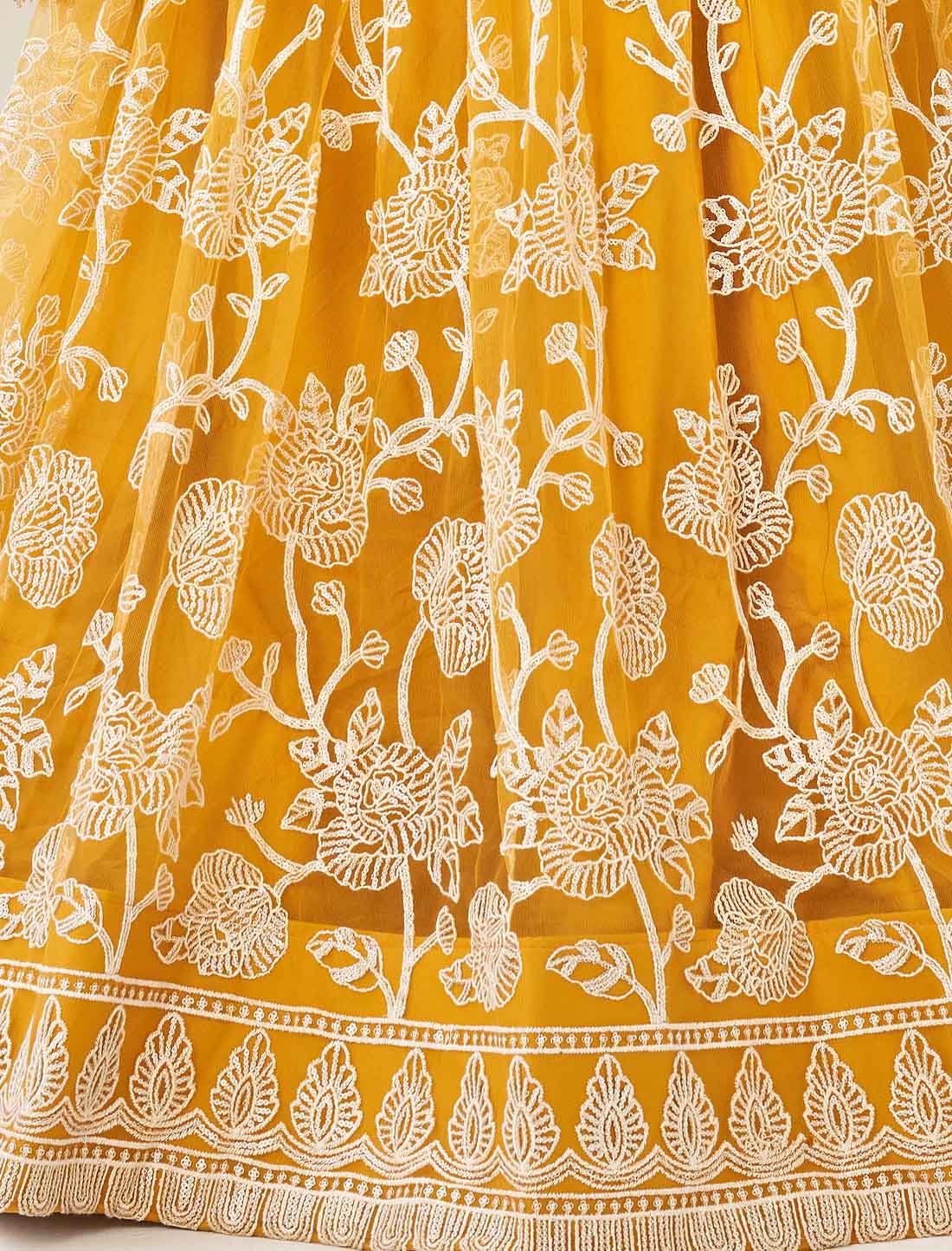 Yellow Bridal Butterfly Net Embroidery Semi-Stitched Lehenga Choli