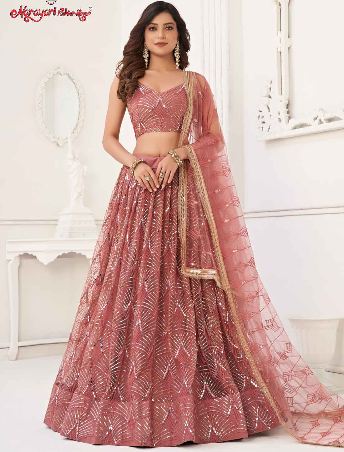 Dark Pink Bridal Butterfly Net Semi-Stitched Ethnic Lehenga Choli