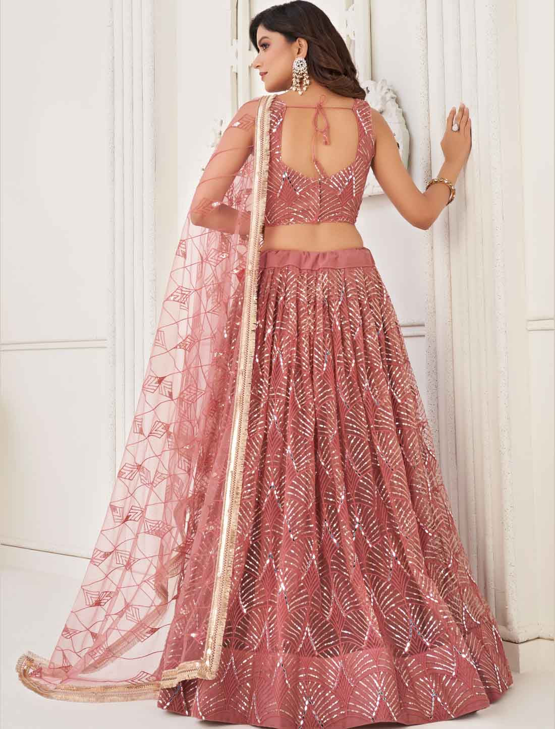Dark Pink Bridal Butterfly Net Semi-Stitched Ethnic Lehenga Choli