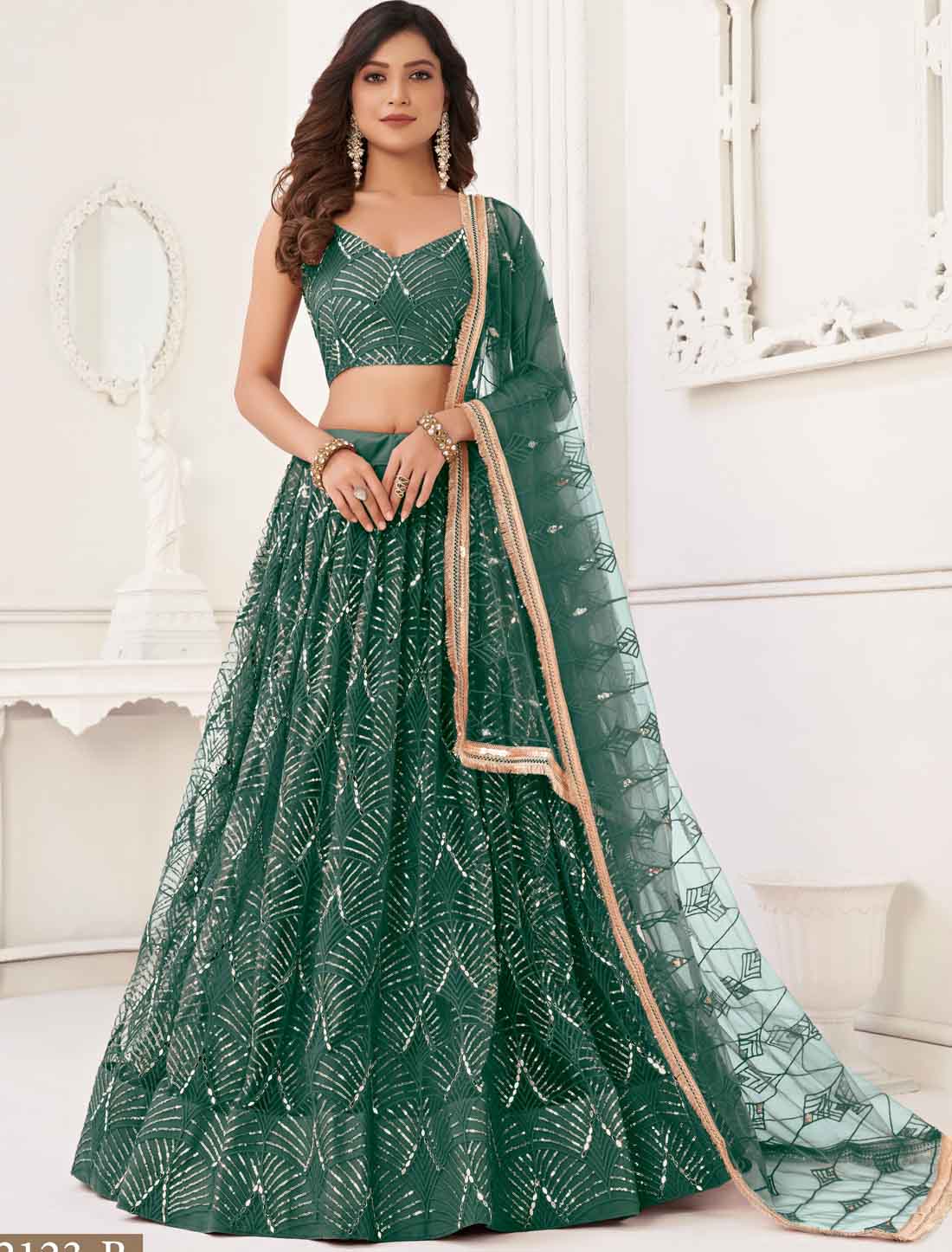Ethnic Sea Blue Butterfly Net Embroidery Semi-Stitched Lehenga Choli