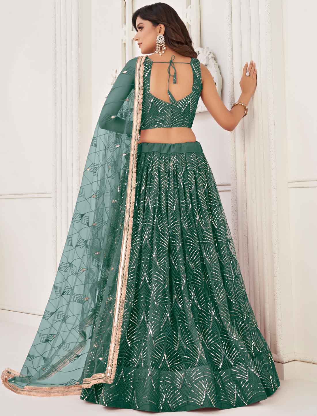 Ethnic Sea Blue Butterfly Net Embroidery Semi-Stitched Lehenga Choli