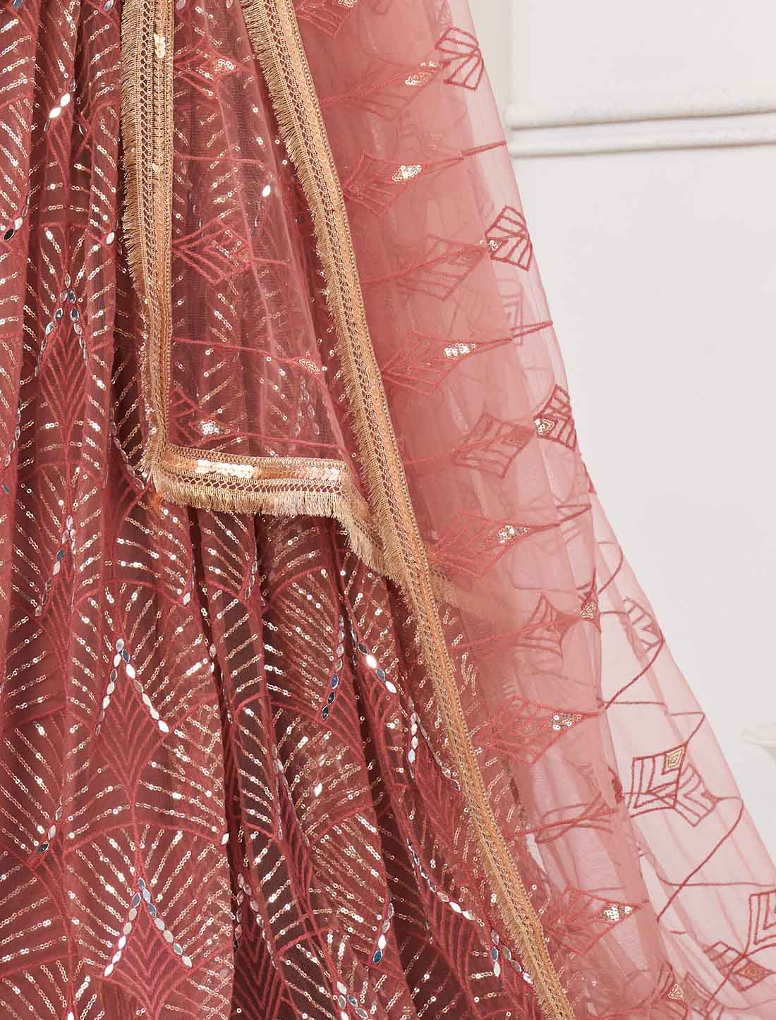Dark Pink Bridal Butterfly Net Semi-Stitched Ethnic Lehenga Choli