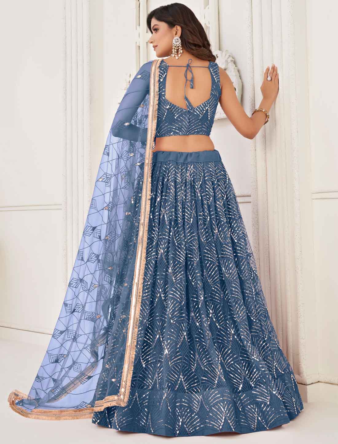 Blue Butterfly Net Embroidery Semi-Stitched Ethnic Lehenga Choli