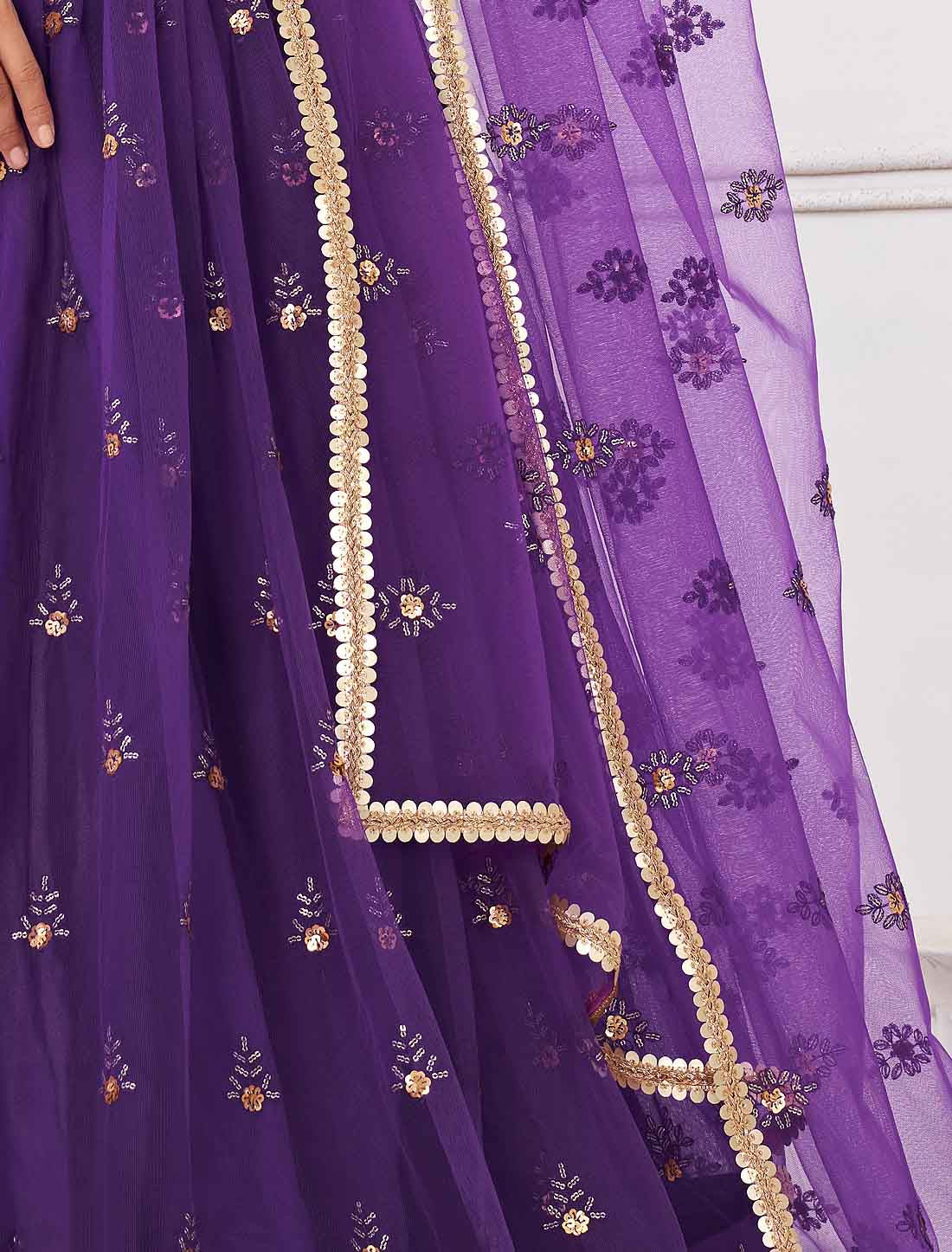 Bridal Purple Butterfly Net Embroidery Semi-Stitched Lehenga Choli